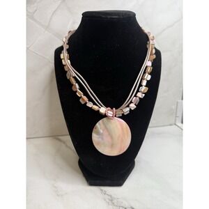 Pink Beaded Shell‎ Necklace Adjustable 17-18 Inches